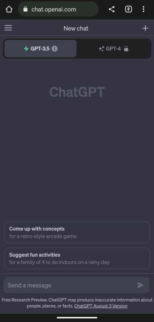 chatGPTのホームページスマホ版